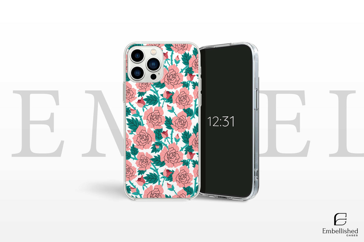 Clear Cases Vintage Floral Phone Case, Compatible for iPhone 16 15 14 13 12 11 Pro Max 8 Plus X, Samsung Galaxy S24 S23 S22 S20 Ultra alongside Huawei and Google Pixel model.