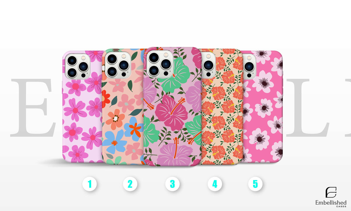 Flower Tough Phone Case collection with various colorful floral designs on durable iPhone covers providing strong protection.