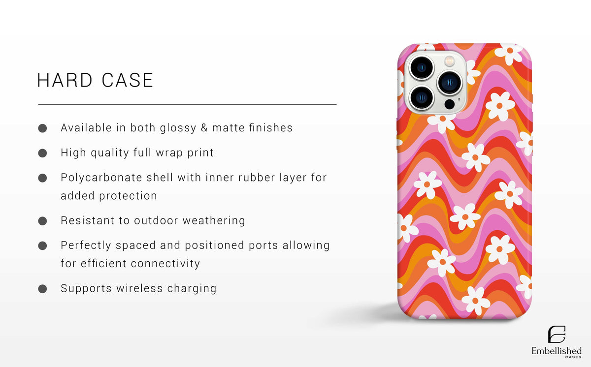 Tough vibrant floral pattern phone case with durable polycarbonate shell and rubber liner for iPhone and Samsung models