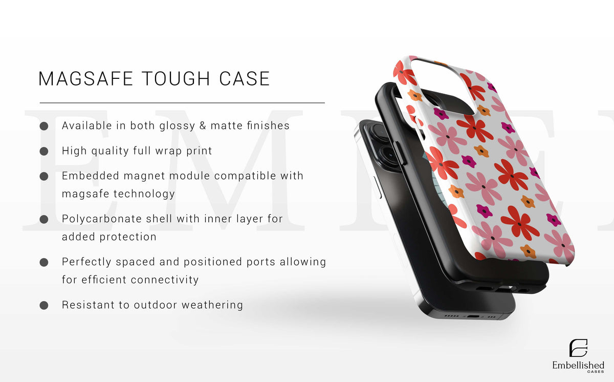 Stars Phone Case compatible with multiple phone models featuring durable polycarbonate shell, magnetic MagSafe module, floral design, and outdoor weather resistance.